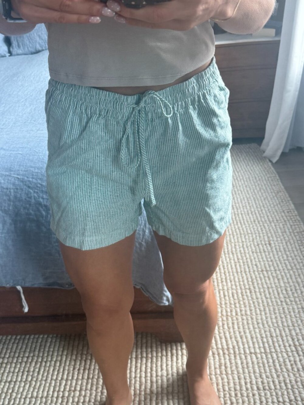 J.Crew Green & White Striped Pull-On Shorts Size 2